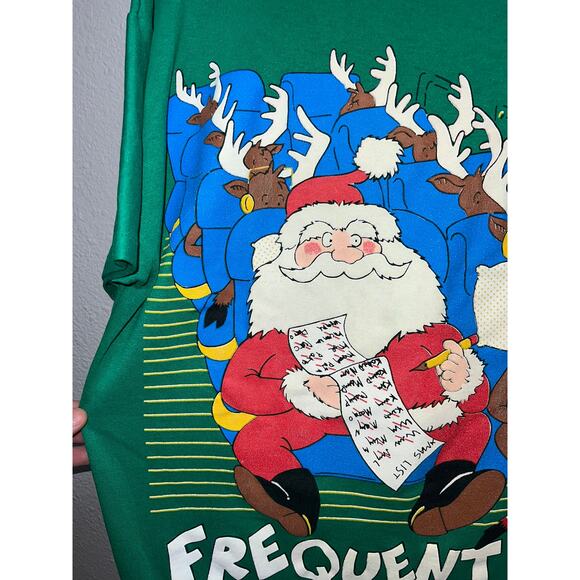 Vintage Santa Shirt Frequent Flyer Upgrades Rudolph Winter Humor Joke Tee XL - Picture 2 of 12